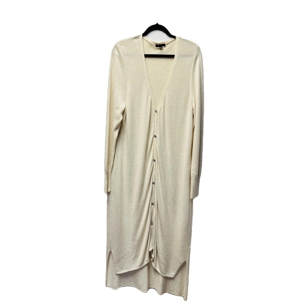 H by Halston XL‎ Ivory Knit Hi Lo Cardigan Duster Y2K Lagenlook Boho Chic Fairy